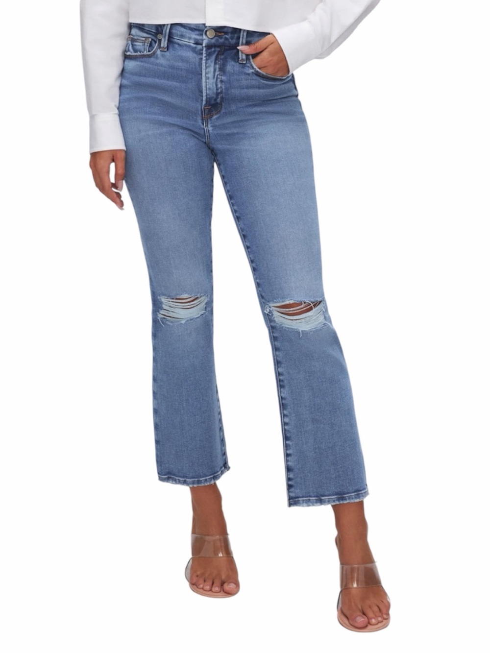 • GOOD AMERICAN • Soft Tech Good Legs Cropped Mini Boot Jeans